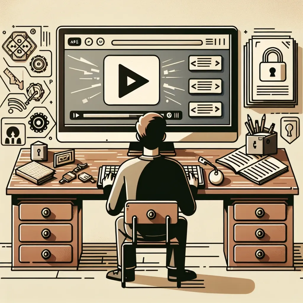 "Usuario siguiendo la guía completa para descargar videos de YouTube de manera segura, mostrando el proceso en una computadora con el logotipo de YouTube visible."