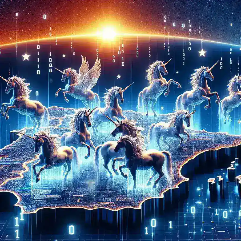 "Grupo de emprendedores celebrando el crecimiento de 12 unicornios tecnológicos en España en 2025, simbolizando la innovación y el éxito en el ecosistema startup español."