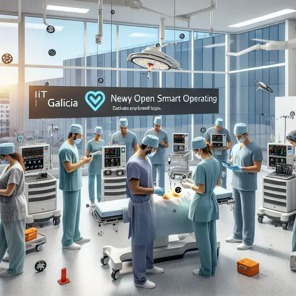 "Quirófano inteligente en un hospital de Galicia, equipado con sensores IoT para mejorar la eficiencia y la seguridad en procedimientos médicos."