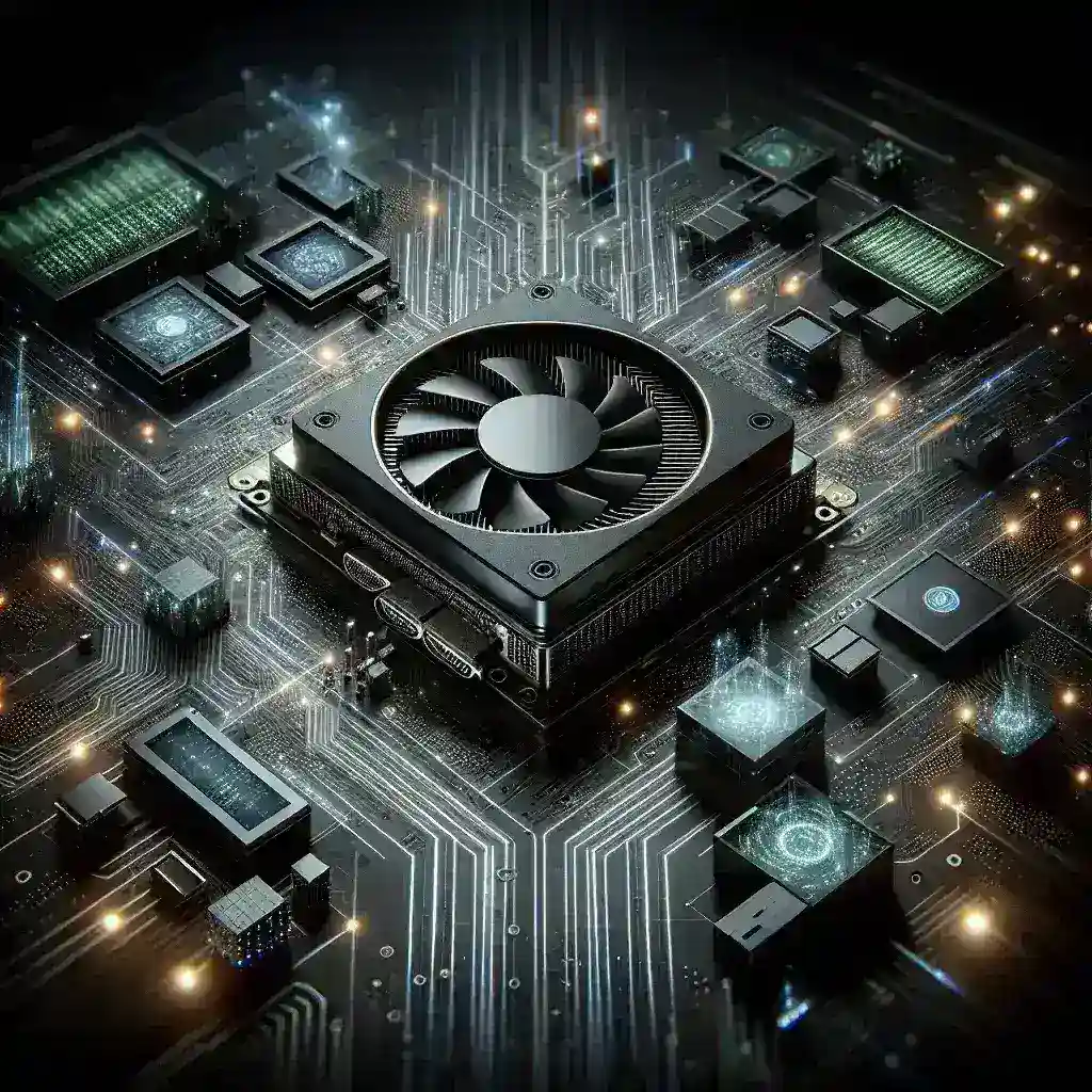 "Imagen de la nueva GPU Blackwell de Nvidia, diseñada específicamente para aplicaciones de inteligencia artificial, mostrando su avanzado diseño y tecnología en un entorno de procesamiento de datos."