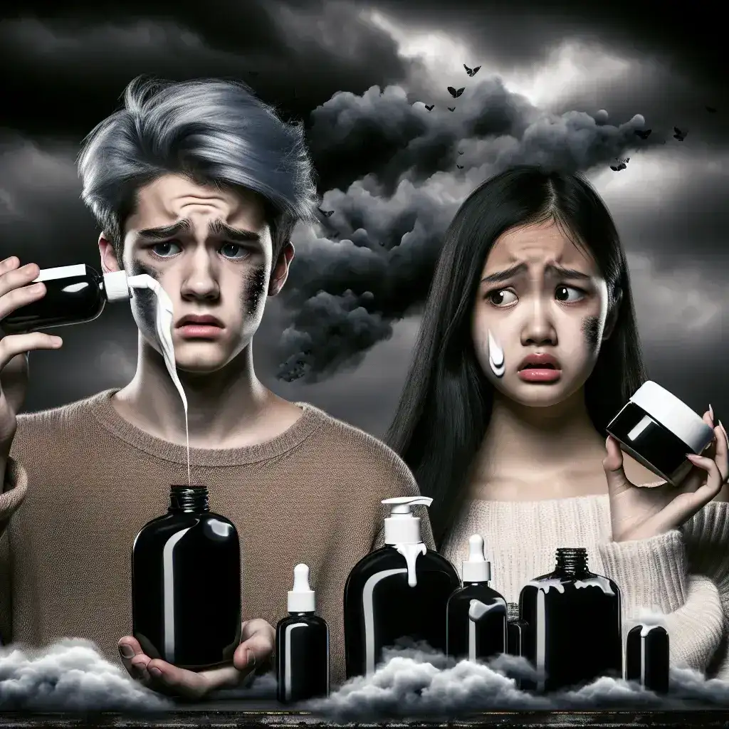 "Adolescent girl looking at anti-aging skincare products on social media, highlighting the negative impact of beauty standards promoted on platforms."